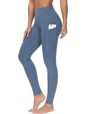 Women's Grey Blue Elastic Thick High Waist Tummy Control Workout Yoga Leggings